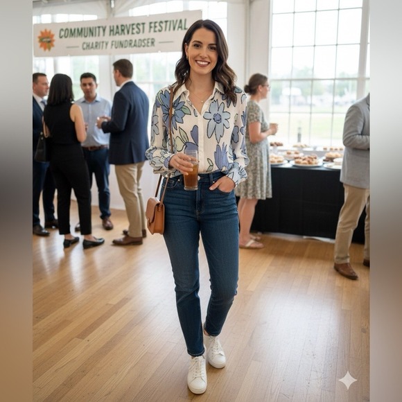 Peppermayo Tops - PEPPERMAYO Floral‎ Pleated Shirt Button Front Long Sleeve Women's Top